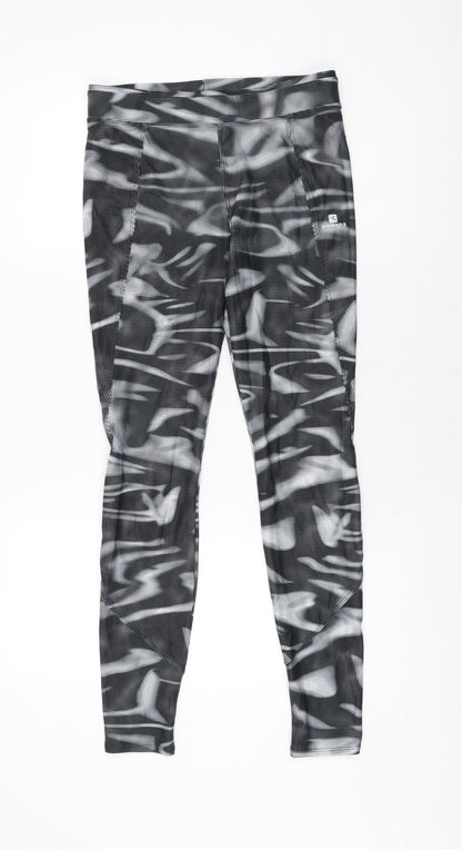 Decathlon Womens Black Geometric Polyester Pedal Pusher Leggings Size 30 in L31 in Regular Pullover
