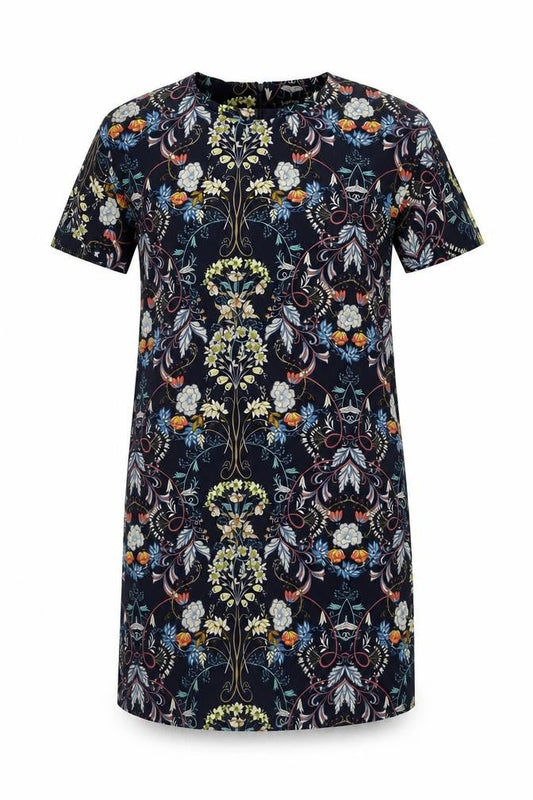 Boohoo Womens Blue Floral Polyester Shift Size 8 Round Neck Zip