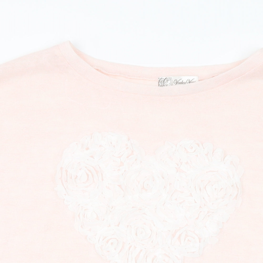 Vouley Vous Womens Pink Polyester Basic T-Shirt Size M Round Neck