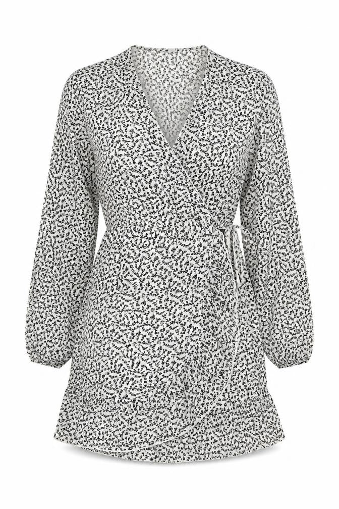 JDY Womens White Floral Polyester Wrap Dress Size 6 V-Neck Pullover