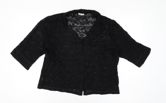 Bella di Notte Womens Black Floral Polyamide Basic Button-Up Size 14 Collared