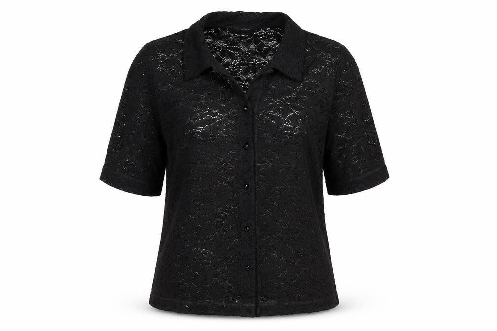 Bella di Notte Womens Black Floral Polyamide Basic Button-Up Size 14 Collared