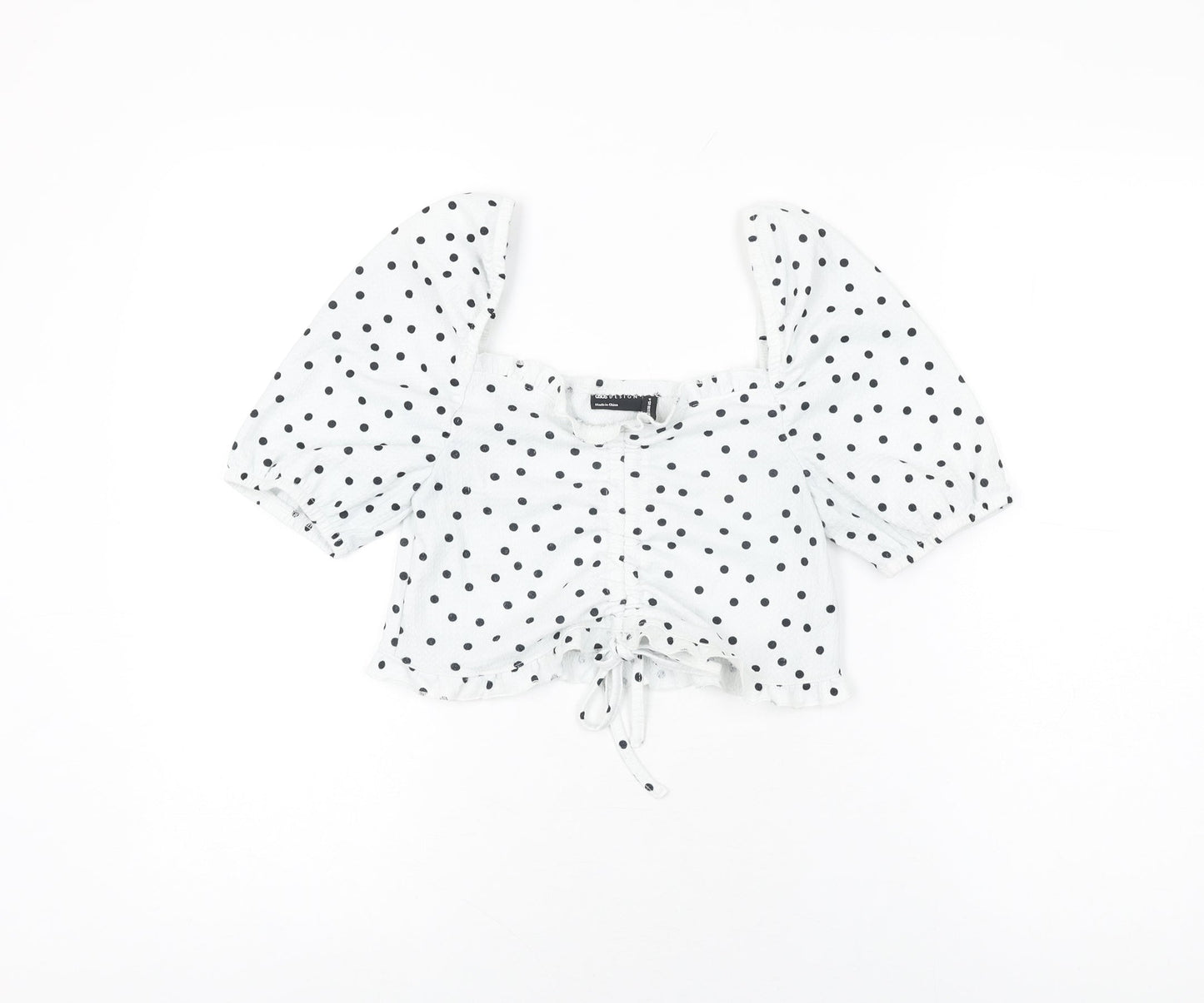 ASOS Womens White Polka Dot Polyester Cropped T-Shirt Size 8 Square Neck
