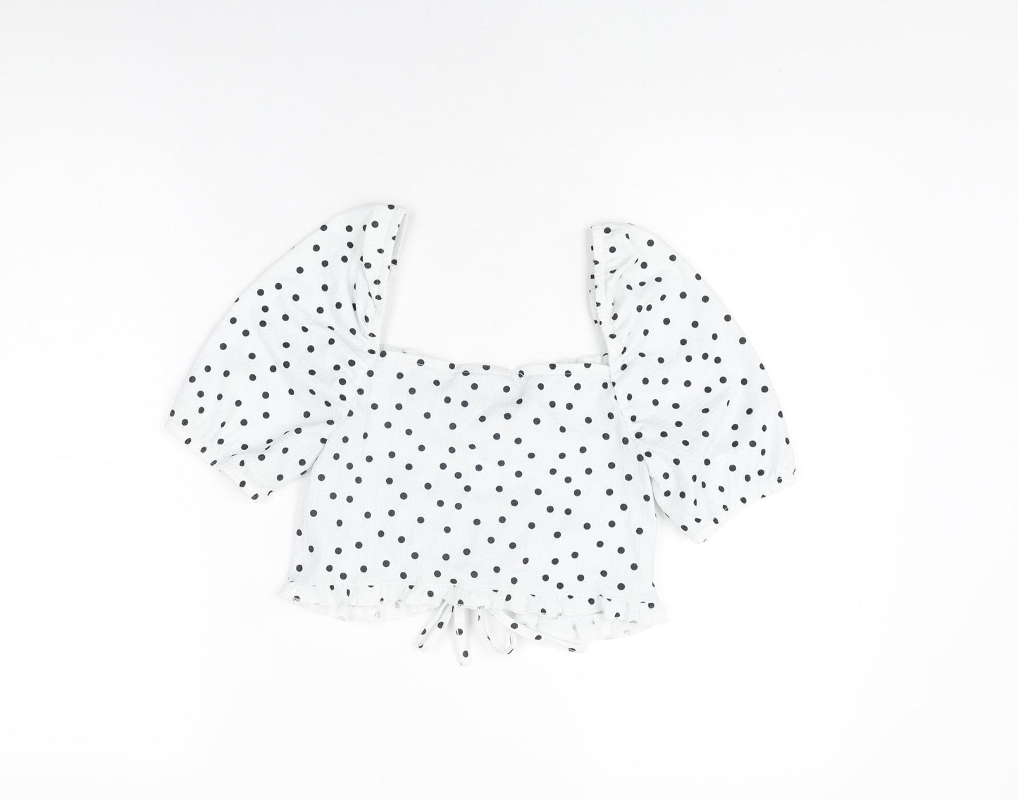 ASOS Womens White Polka Dot Polyester Cropped T-Shirt Size 8 Square Neck
