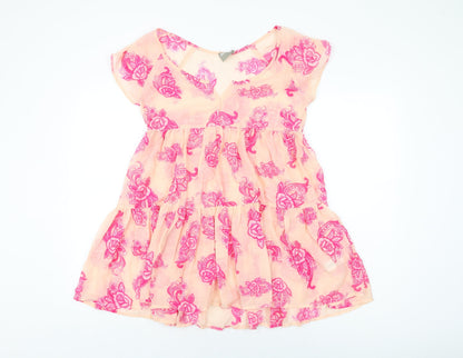 Additional front view of ASOS women’s pink floral polyester mini, size UK 8, scoop neck pullover - sheer