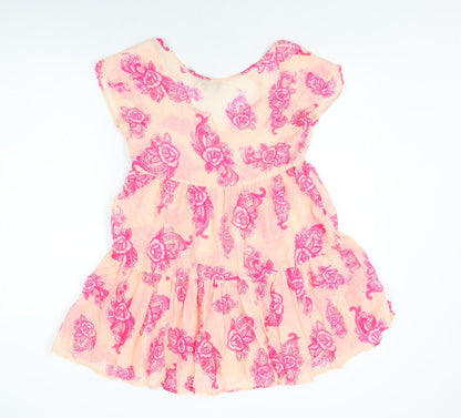 Back view of ASOS women’s pink floral polyester mini, size UK 8, scoop neck pullover - sheer