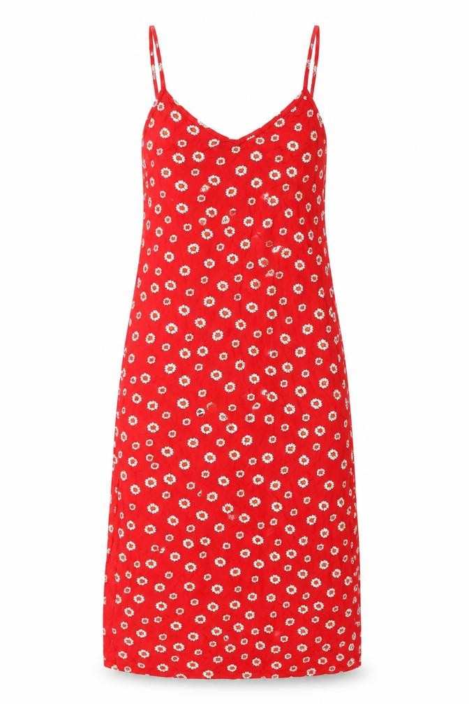 PRETTYLITTLETHING Womens Red Floral Viscose Bodycon Size 6 V-Neck Pullover