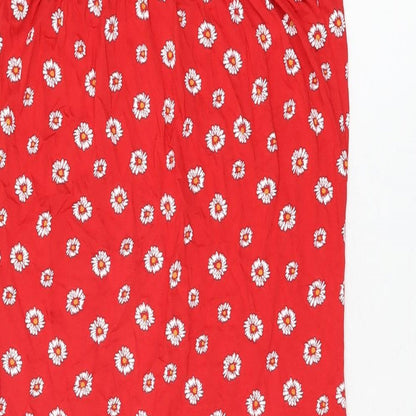 PRETTYLITTLETHING Womens Red Floral Viscose Bodycon Size 6 V-Neck Pullover