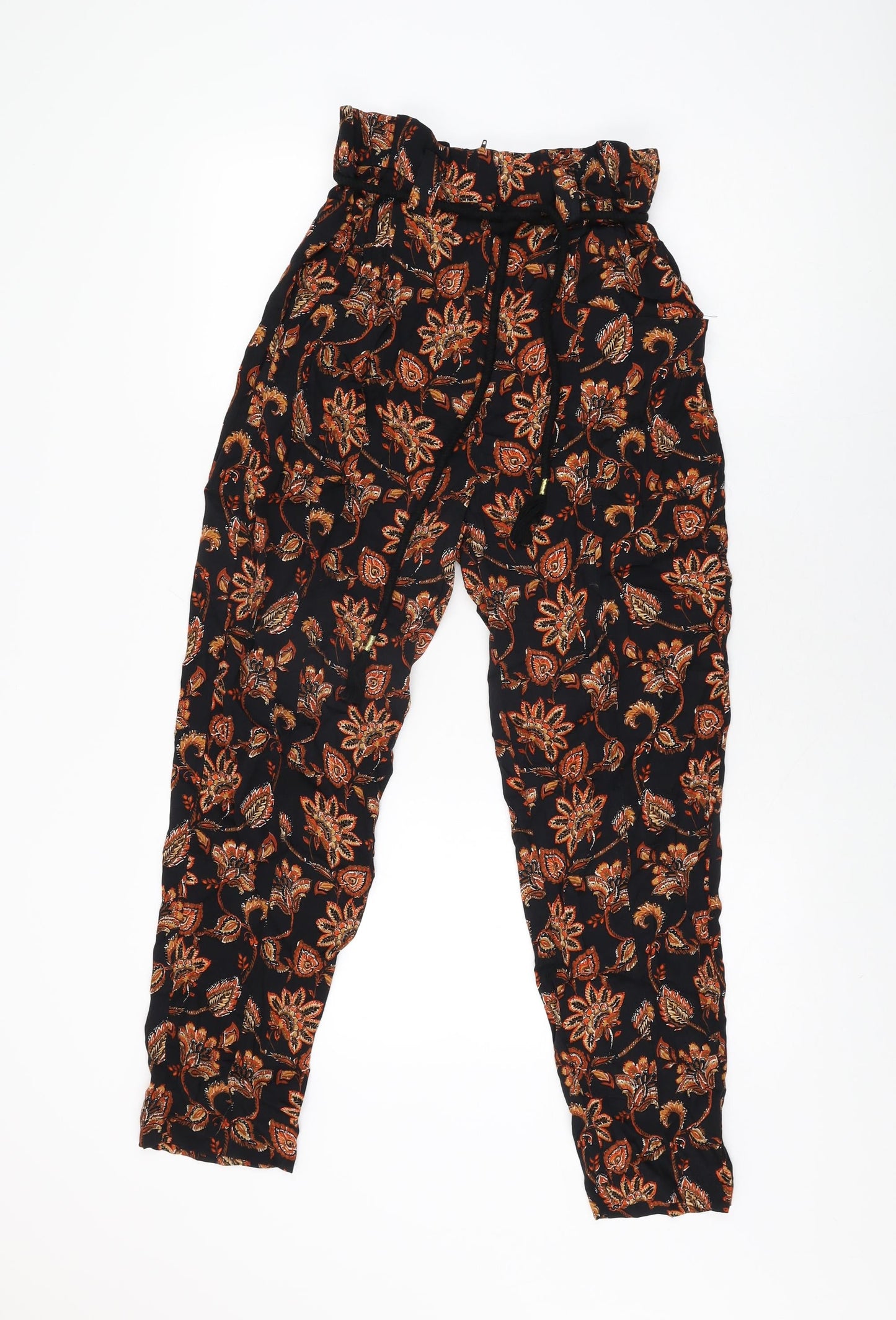 Mango Womens Black Geometric Viscose Trousers Size XS L27 in Regular Zip