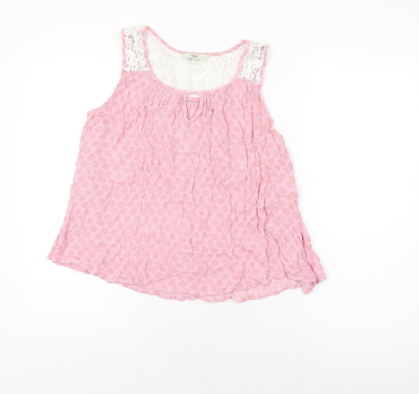 NEXT Womens Pink Geometric Viscose Basic T-Shirt Size 10 Round Neck