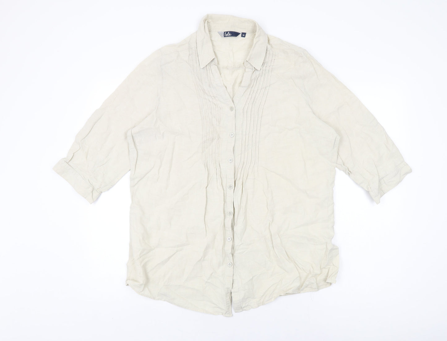Isle Womens Beige Linen Basic Button-Up Size 18 Collared