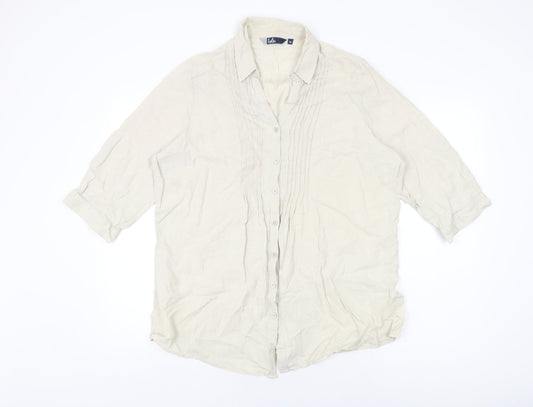 Isle Womens Beige Linen Basic Button-Up Size 18 Collared