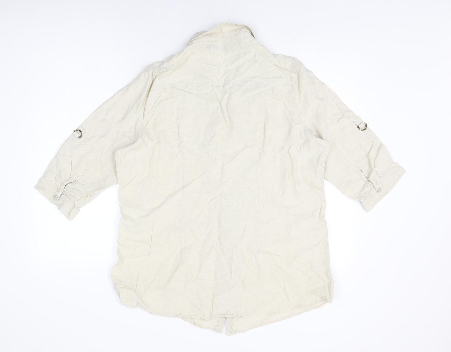 Isle Womens Beige Linen Basic Button-Up Size 18 Collared