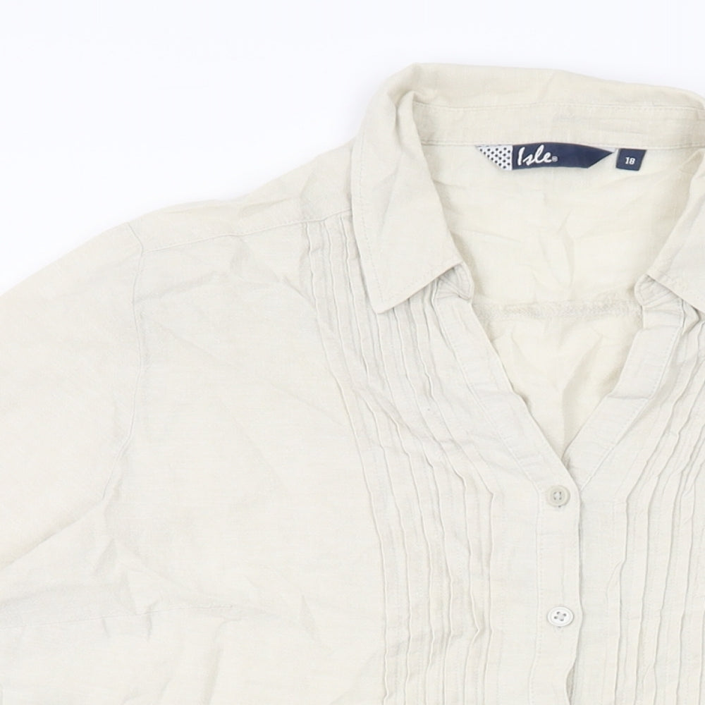Isle Womens Beige Linen Basic Button-Up Size 18 Collared