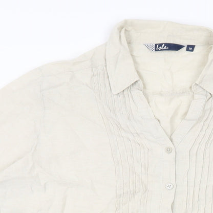 Isle Womens Beige Linen Basic Button-Up Size 18 Collared
