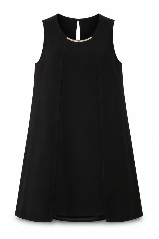 Sabrina Diamanti Womens Black Polyester Shift Size S Round Neck Button