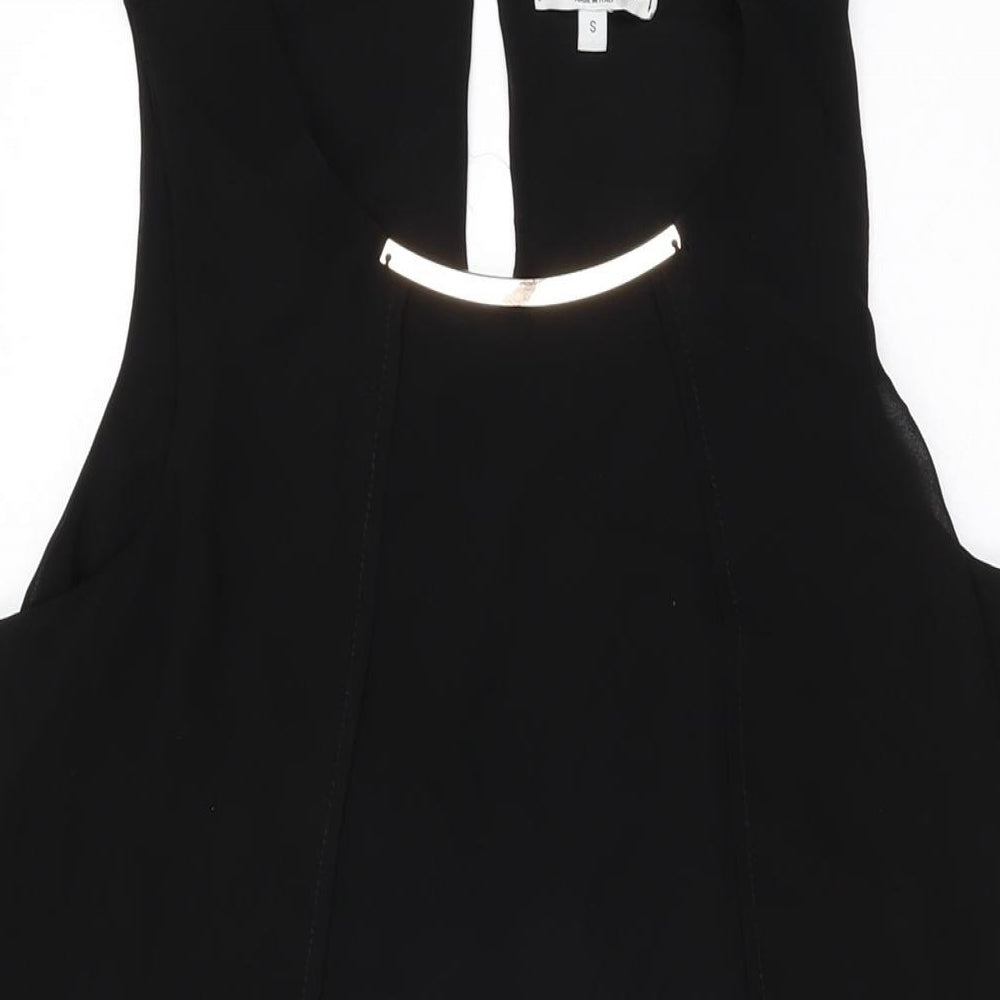 Sabrina Diamanti Womens Black Polyester Shift Size S Round Neck Button
