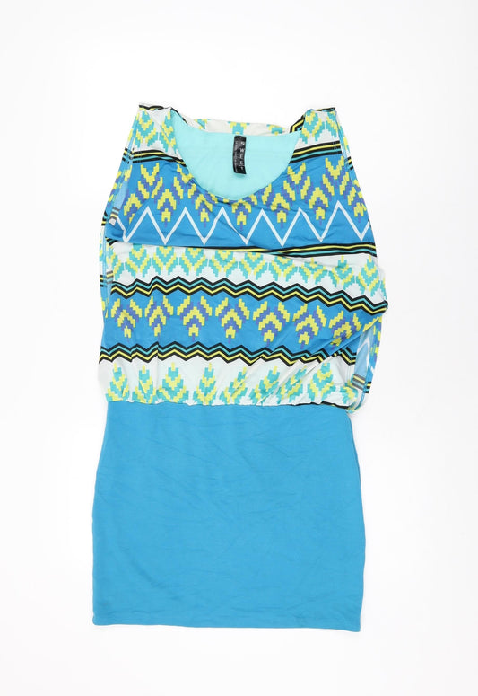 Sweet Womens Blue Geometric Polyester Mini Size M Round Neck Pullover