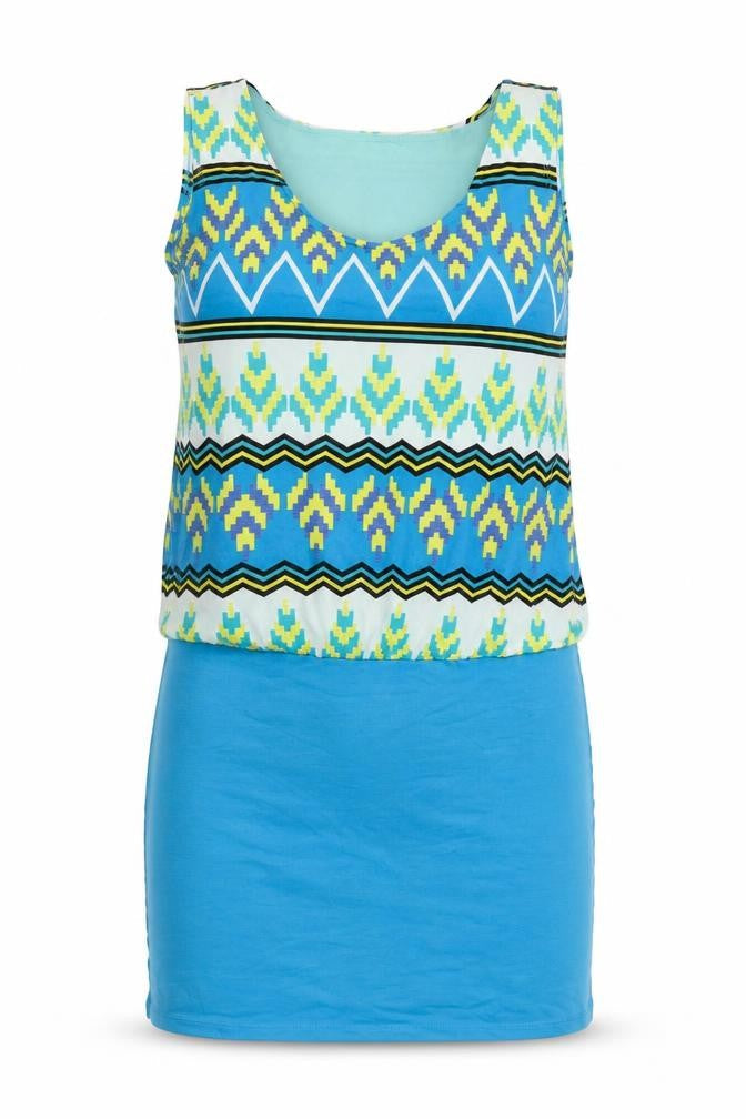 Sweet Womens Blue Geometric Polyester Mini Size M Round Neck Pullover