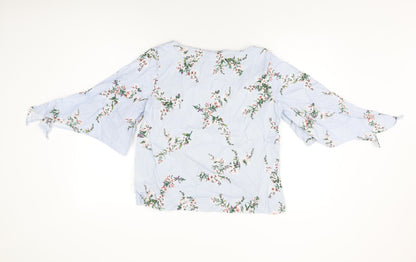 H&M Womens Blue Floral Cotton Basic T-Shirt Size 10 Round Neck