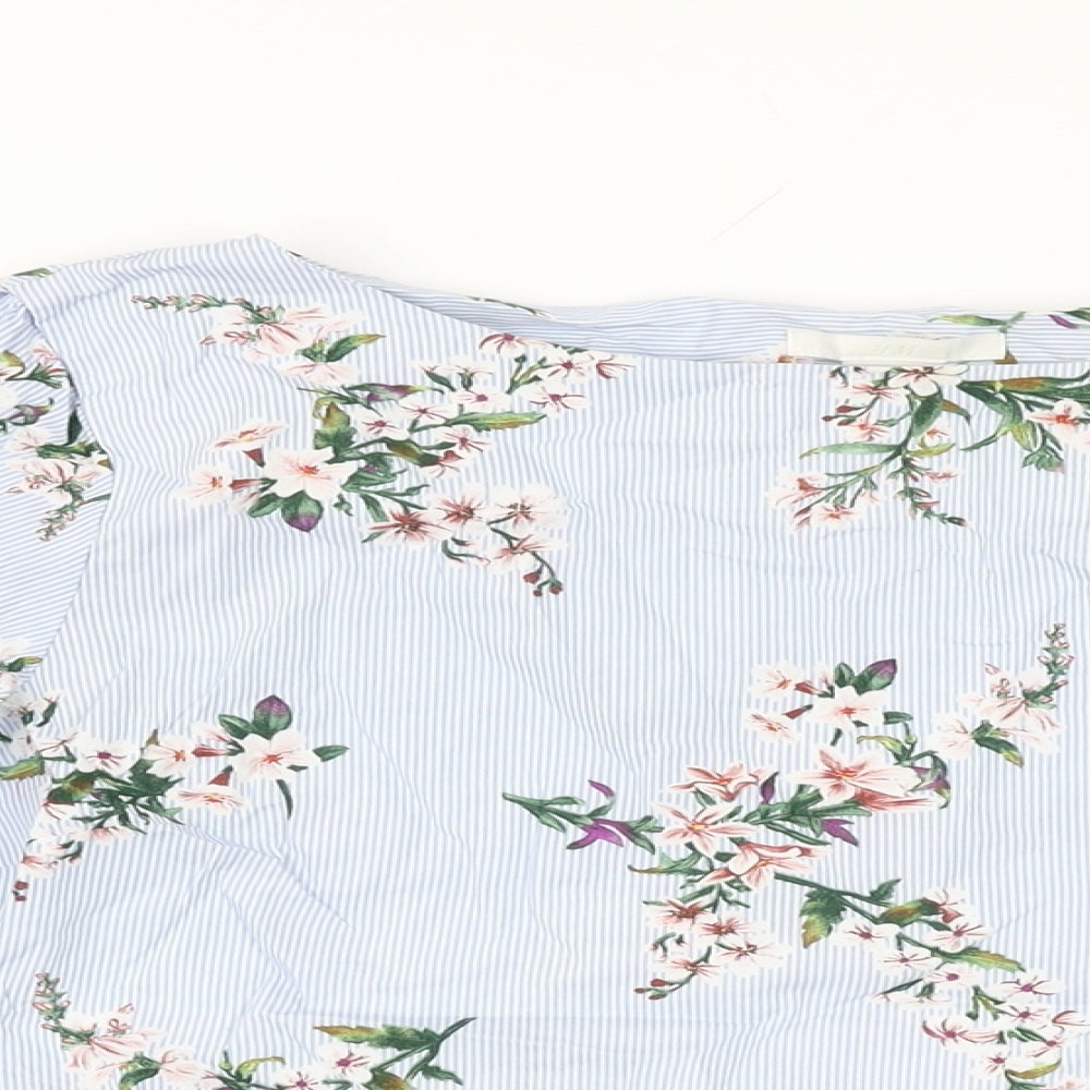 H&M Womens Blue Floral Cotton Basic T-Shirt Size 10 Round Neck