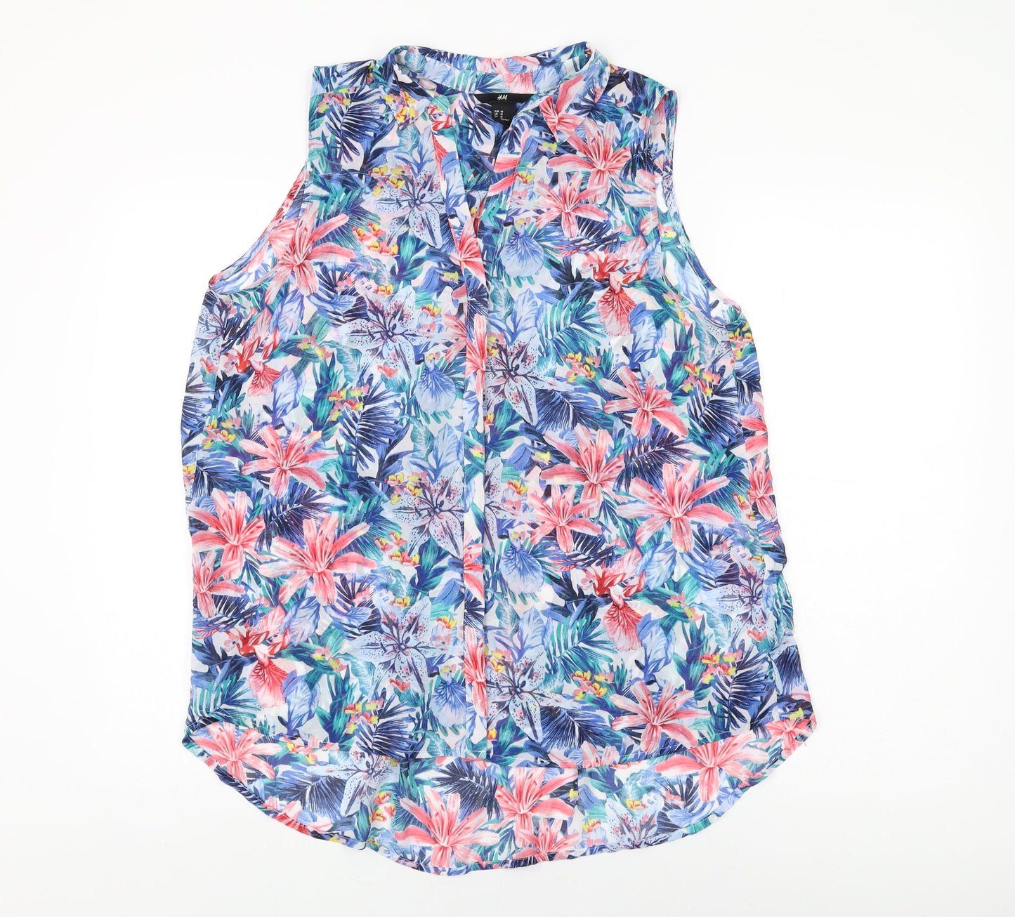 H&M Womens Multicoloured Floral Polyester Basic Button-Up Size 14 Collared