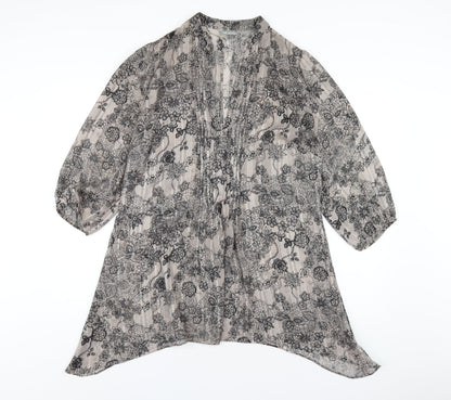 Marks & Spencer Womens Grey Geometric Polyester Basic Blouse Size 14 V-Neck