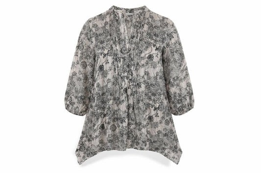 Marks and Spencer Womens Grey Geometric Polyester Basic Blouse Size 14 V-Neck