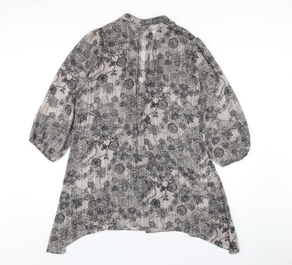 Marks & Spencer Womens Grey Geometric Polyester Basic Blouse Size 14 V-Neck