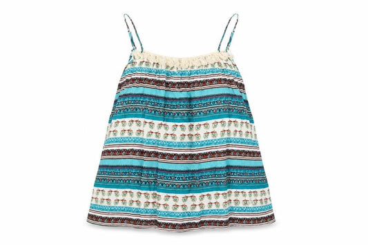 UMGEE Womens Multicoloured Geometric Cotton Camisole T-Shirt Size S Round Neck