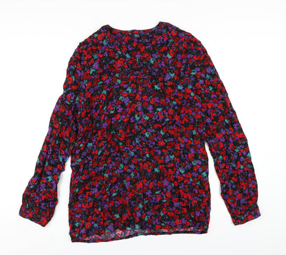 EWM Womens Multicoloured Floral Viscose Basic T-Shirt Size 14 V-Neck
