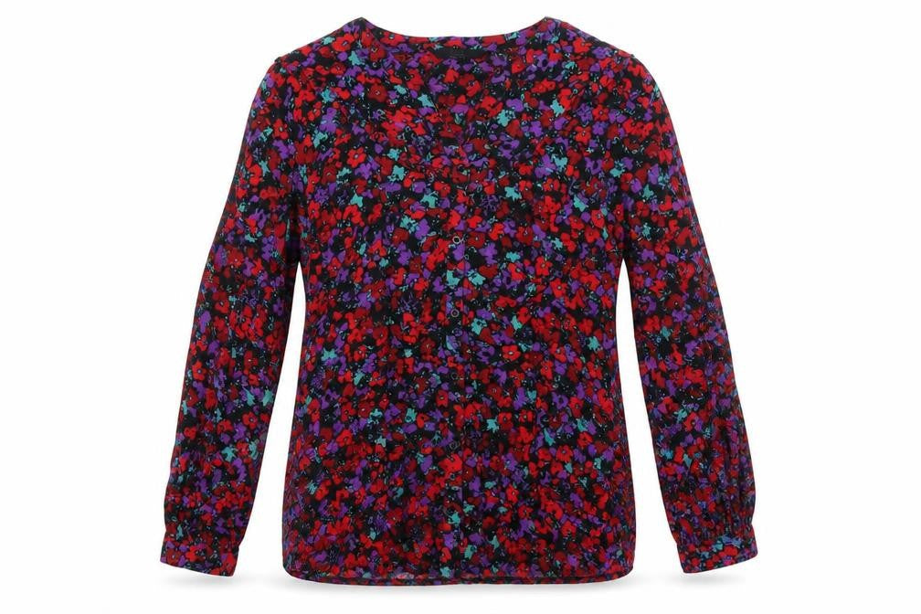 EWM Womens Multicoloured Floral Viscose Basic T-Shirt Size 14 V-Neck