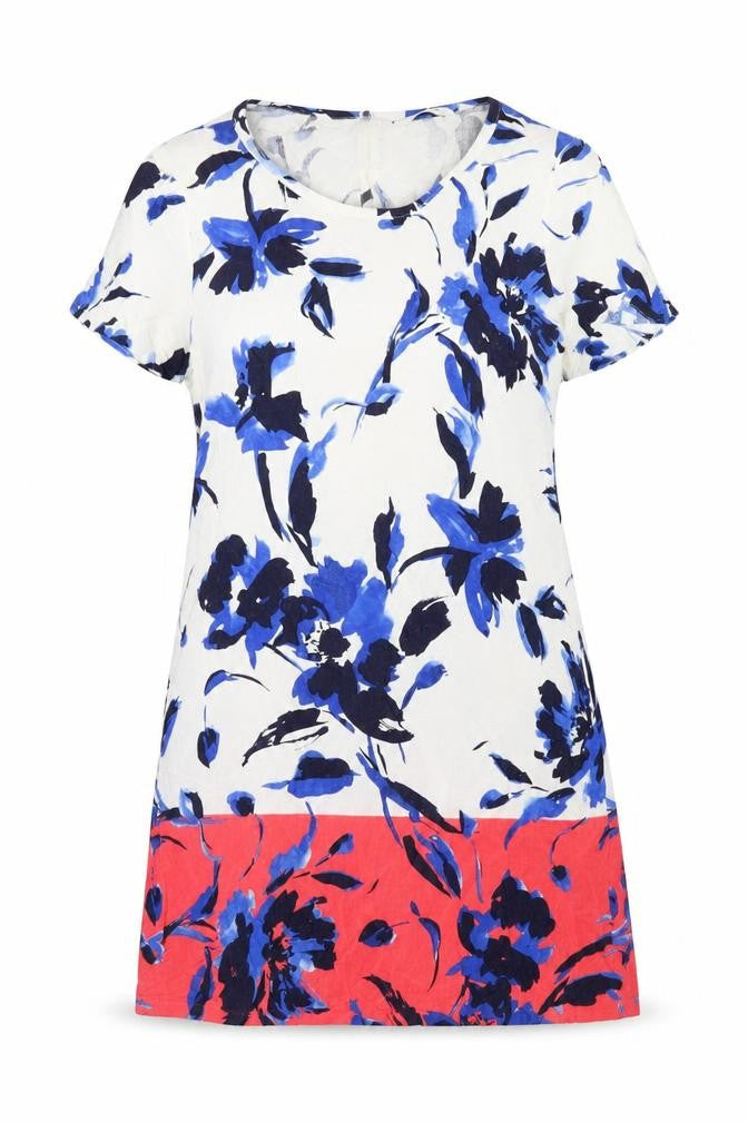 Simply Stock Shop Womens Multicoloured Floral Linen A-Line Size 14 Round Neck Button