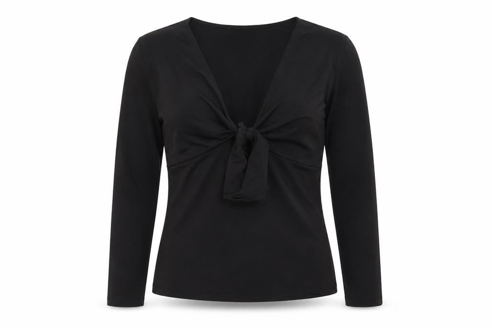 Euvre Womens Black Polyester Basic T-Shirt Size 14 V-Neck