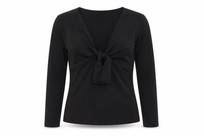 Euvre Womens Black Polyester Basic T-Shirt Size 14 V-Neck