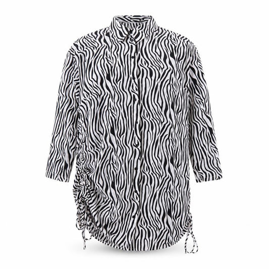 PRETTYLITTLETHING Womens White Animal Print Polyester Shirt Dress Size 12 Collared Button - Zebra Print
