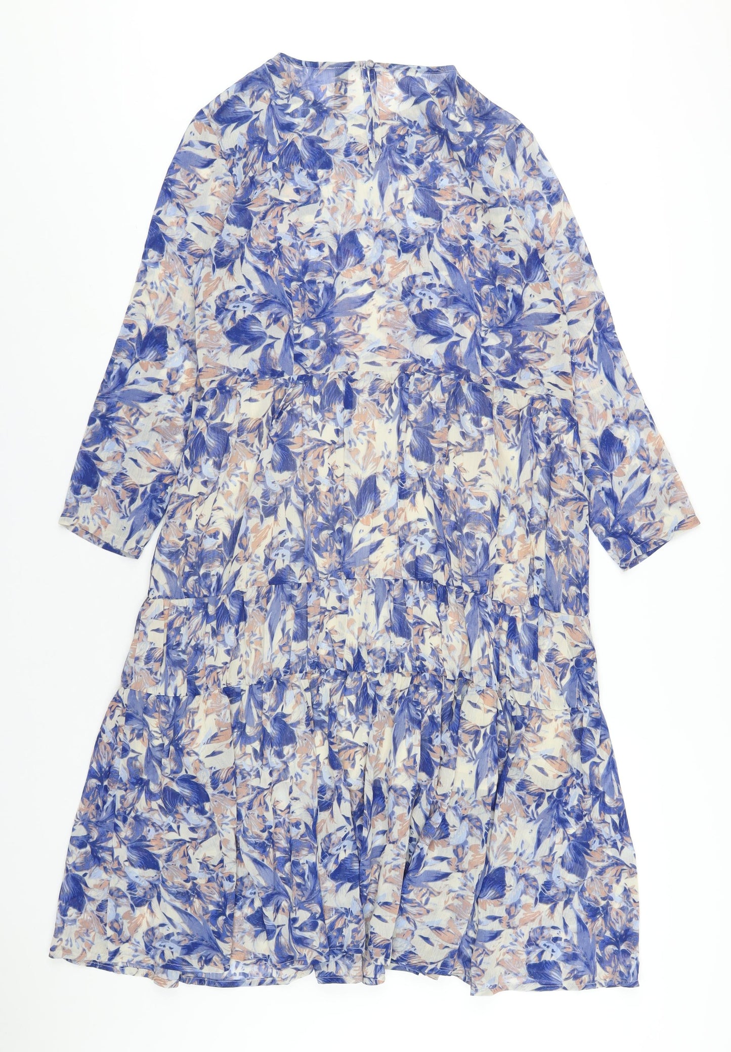 YAS Womens Blue Geometric Polyester A-Line Size M Round Neck Button
