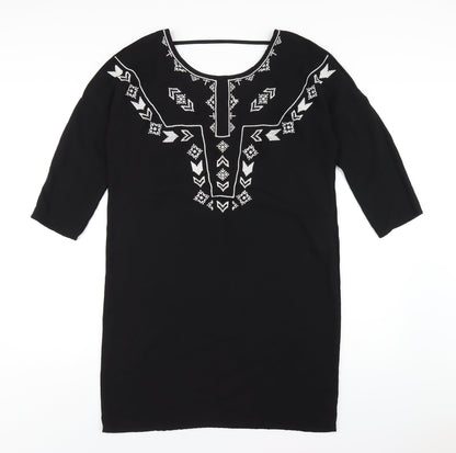 Vero Moda Womens Black Geometric Polyester A-Line Size S Scoop Neck Pullover