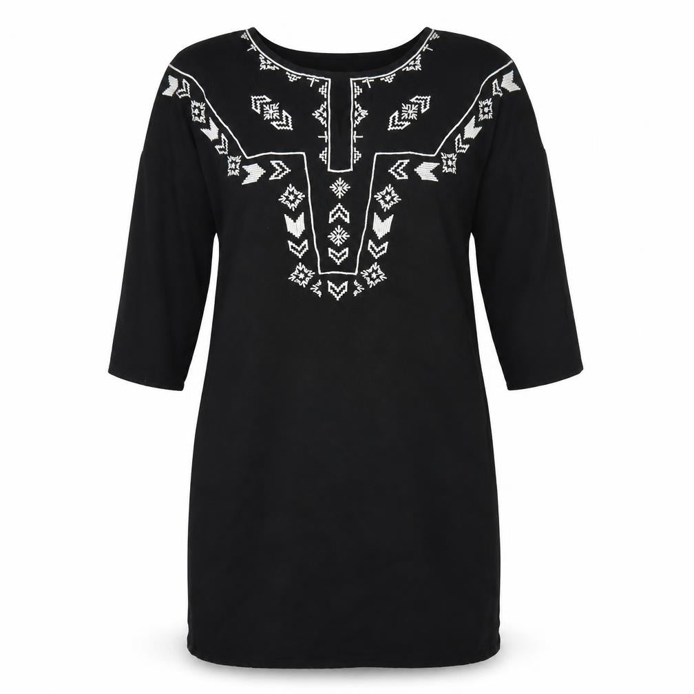 VERO MODA Womens Black Geometric Polyester A-Line Size S Scoop Neck Pullover