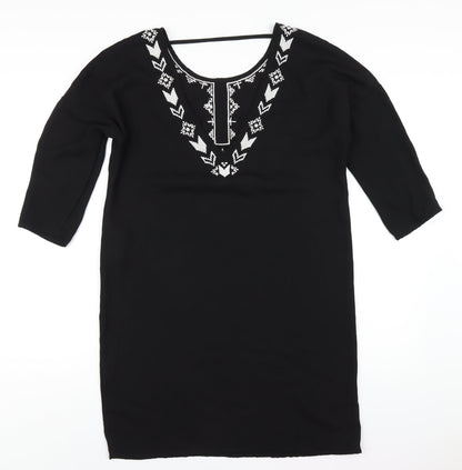 Vero Moda Womens Black Geometric Polyester A-Line Size S Scoop Neck Pullover