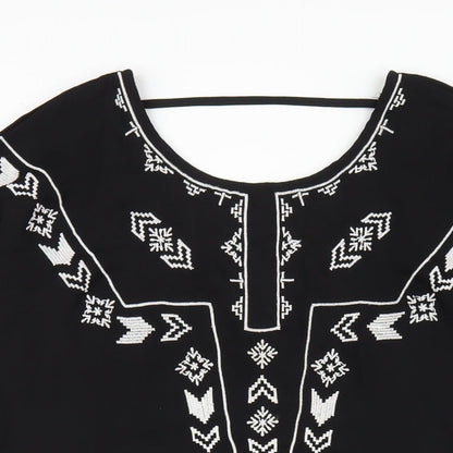 Vero Moda Womens Black Geometric Polyester A-Line Size S Scoop Neck Pullover