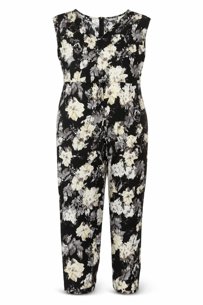 Select Womens Black Floral Viscose Jumpsuit One-Piece Size 12 L26 in Zip
