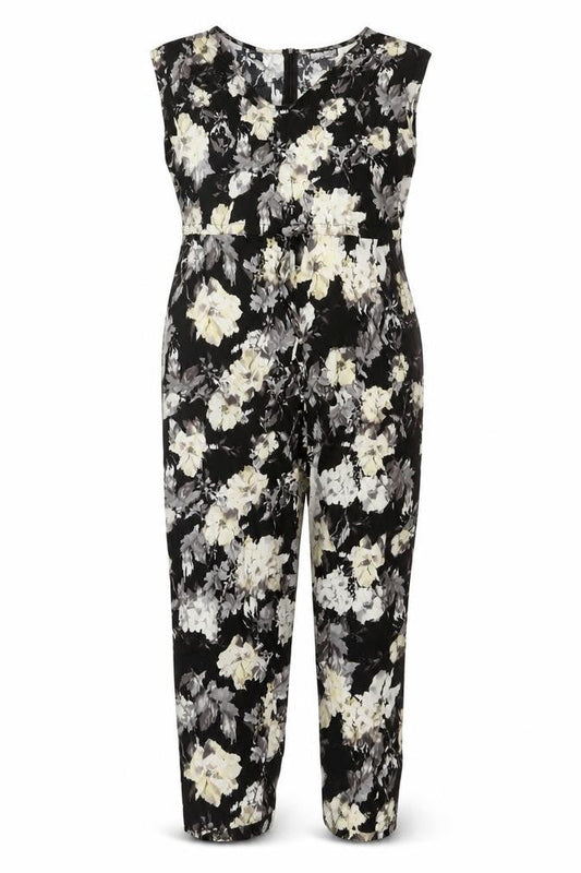 Select Womens Black Floral Viscose Jumpsuit One-Piece Size 12 L26 in Zip