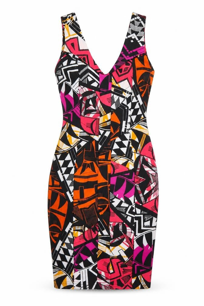 Lipsy Womens Multicoloured Geometric Polyester Bodycon Size 6 V-Neck Zip
