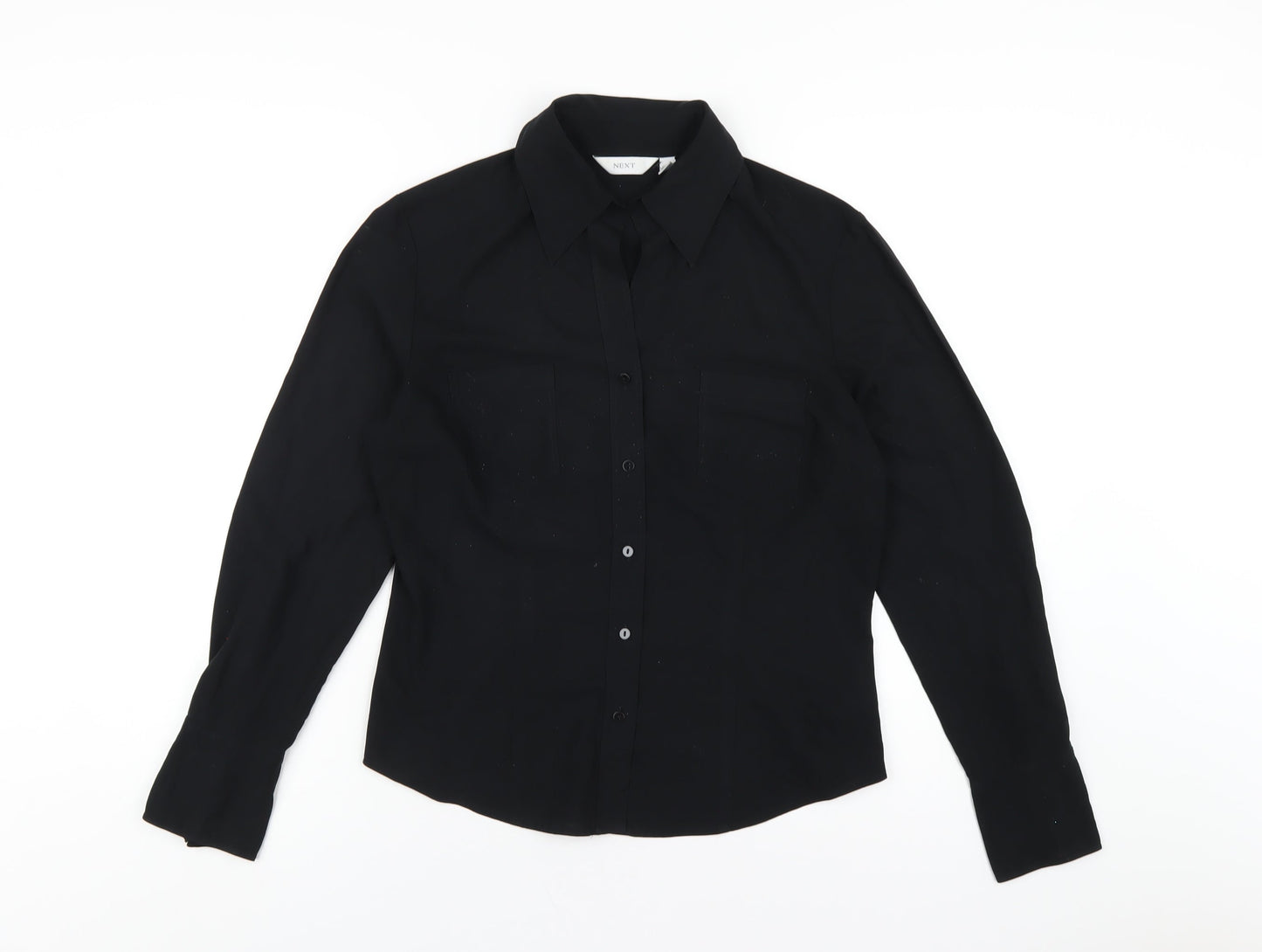 NEXT Womens Black Polyester Basic Button-Up Size 14 Collared