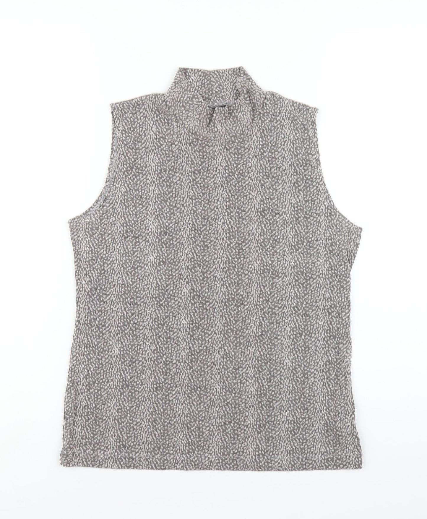 WEEKENDERS Womens Grey Geometric Acetate Basic Tank Size M Mock Neck