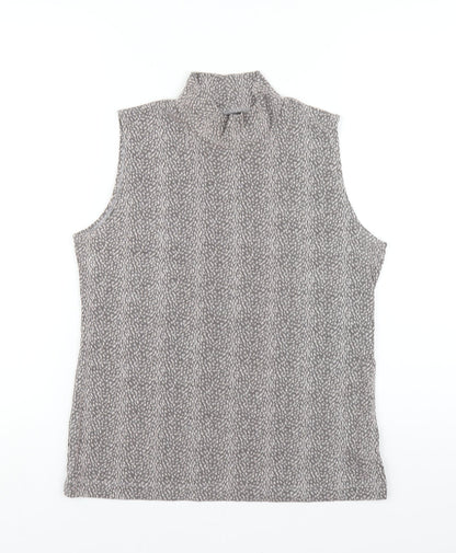 WEEKENDERS Womens Grey Geometric Acetate Basic Tank Size M Mock Neck
