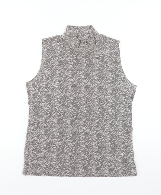 WEEKENDERS Womens Grey Geometric Acetate Basic Tank Size M Mock Neck