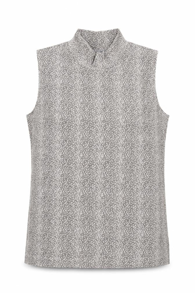 WEEKENDERS Womens Grey Geometric Acetate Basic Tank Size M Mock Neck