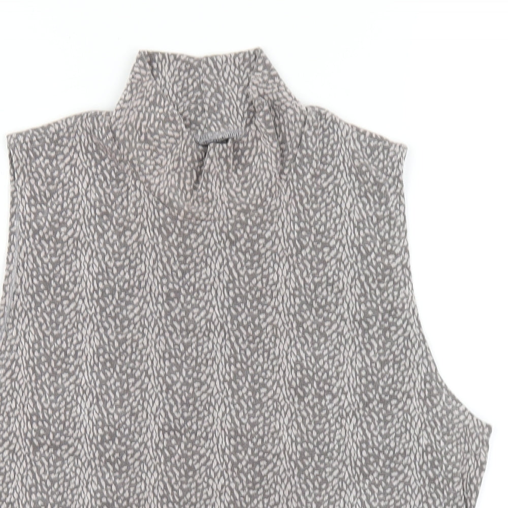 WEEKENDERS Womens Grey Geometric Acetate Basic Tank Size M Mock Neck